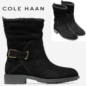 Cole Haan Quiana TK-Lined Black Suede Leather Winter Warm Fur Fashion Boot Shoes